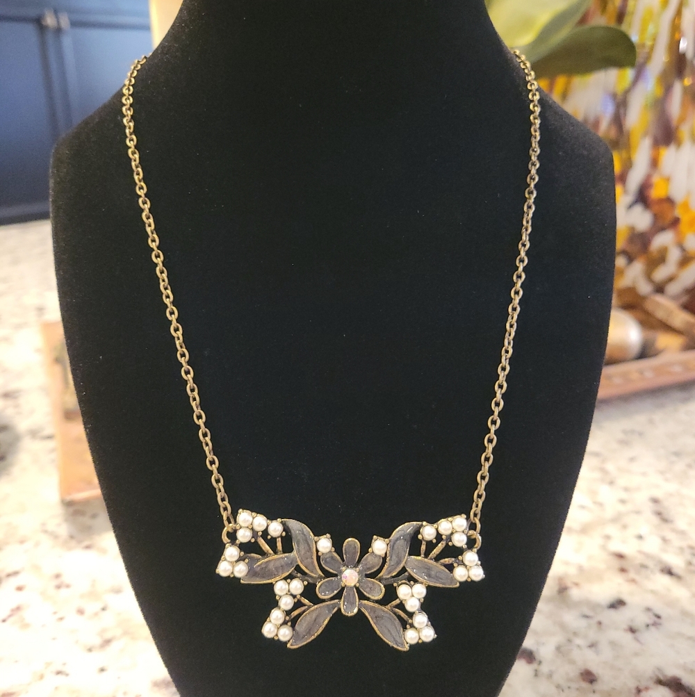 Gold and Black Floral Necklace